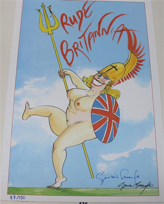 Gerald Searle, limited edition print, Rude Britannia, signed, 87/150, 60 x 42cm, unframed